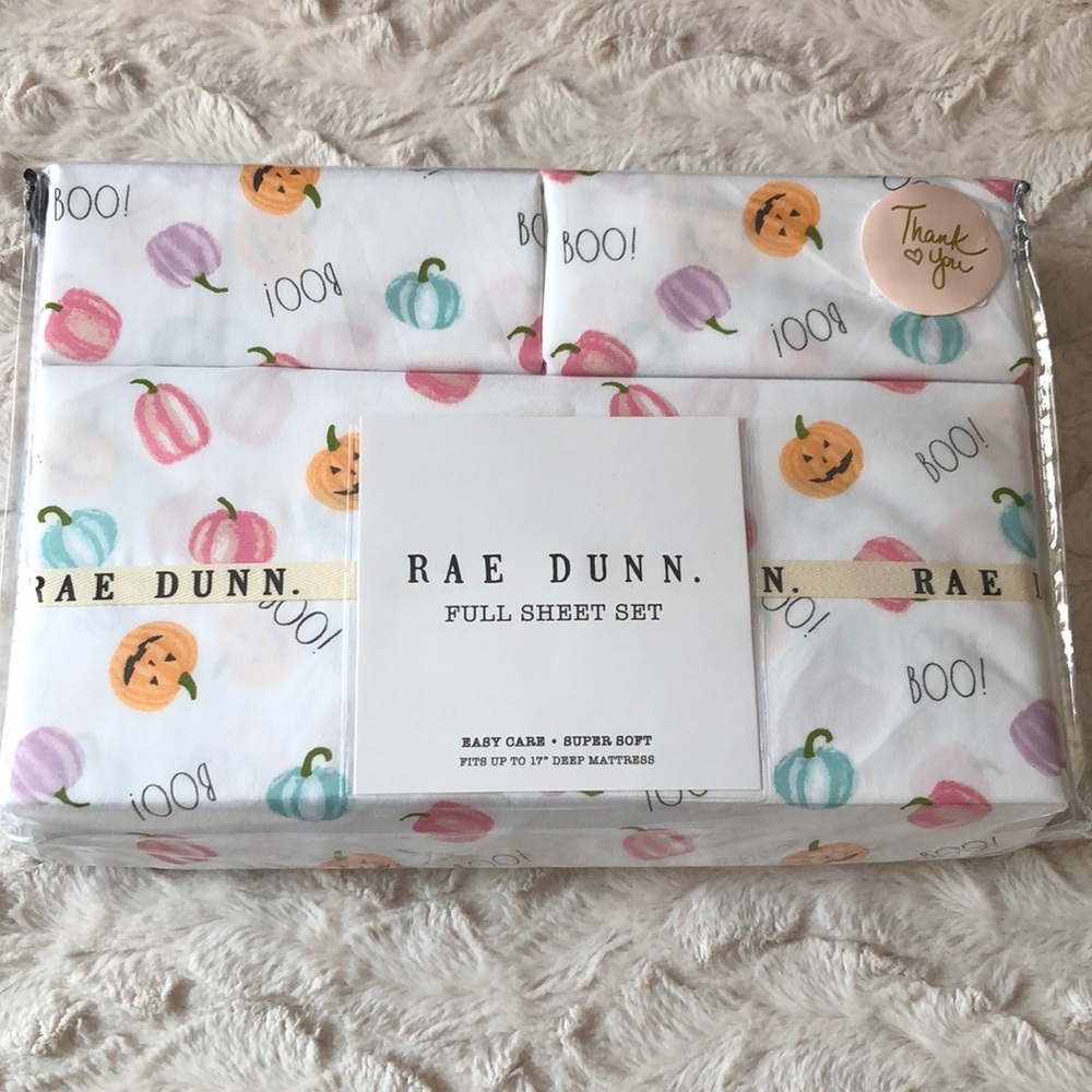 Rae Dunn BOO Pastel Pumpkins Jack O Lantern Halloween Sheet Set -FULL
